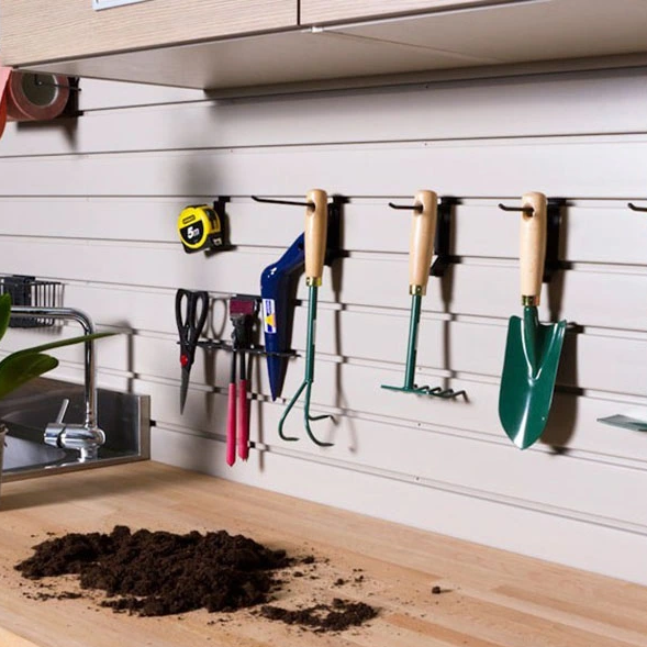 Painel de parede de ripas para garagem, sistema de armazenamento, organizador doméstico, painel slatwall